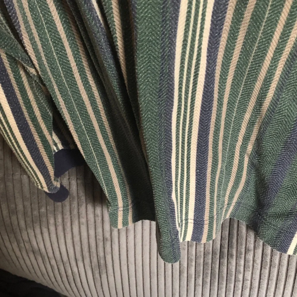 Striped V-Neck Top in Forest Green, Navy & Cream
